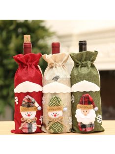   3 db Karácsonyi Borosüveg Fedők - Ünnepi Vászon Asztaldísz