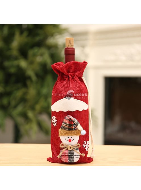3 db Karácsonyi Borosüveg Fedők - Ünnepi Vászon Asztaldísz