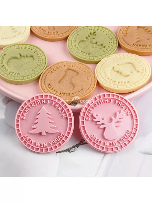 9db karácsonyi süteményvágók, 3D dombornyomó készlet 3D barkács rajzfilm préselhető kekszforma DIY sütibélyegző konyhai kiegészítők péksütemények sütőedények