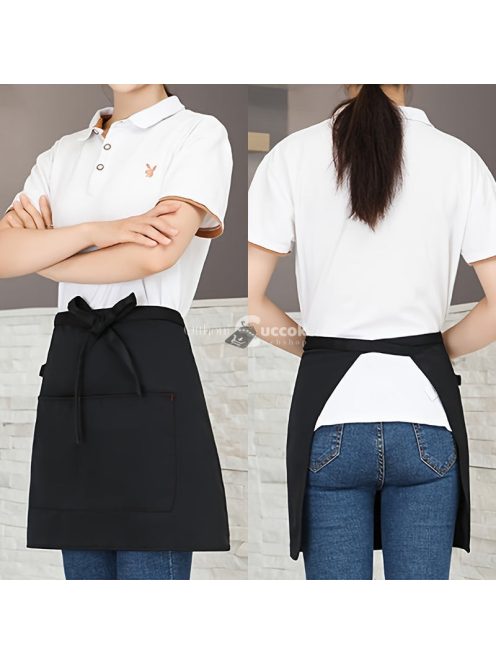 egyszínű poliészter derék kötény zsebbel férfiaknak és nőknek, kötény étterembe, pénztárosnak, baristának, gyümölcslé- és kávézóba