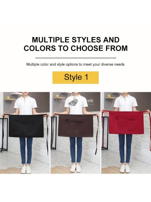 egyszínű poliészter derék kötény zsebbel férfiaknak és nőknek, kötény étterembe, pénztárosnak, baristának, gyümölcslé- és kávézóba