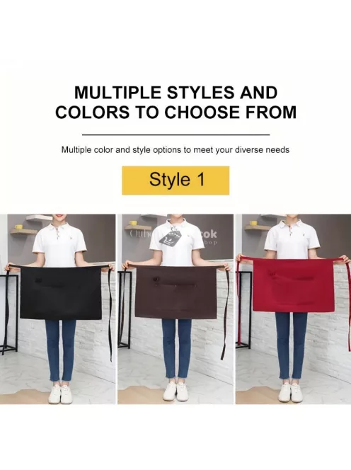 egyszínű poliészter derék kötény zsebbel férfiaknak és nőknek, kötény étterembe, pénztárosnak, baristának, gyümölcslé- és kávézóba
