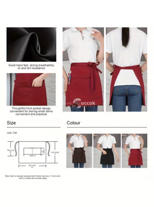 egyszínű poliészter derék kötény zsebbel férfiaknak és nőknek, kötény étterembe, pénztárosnak, baristának, gyümölcslé- és kávézóba