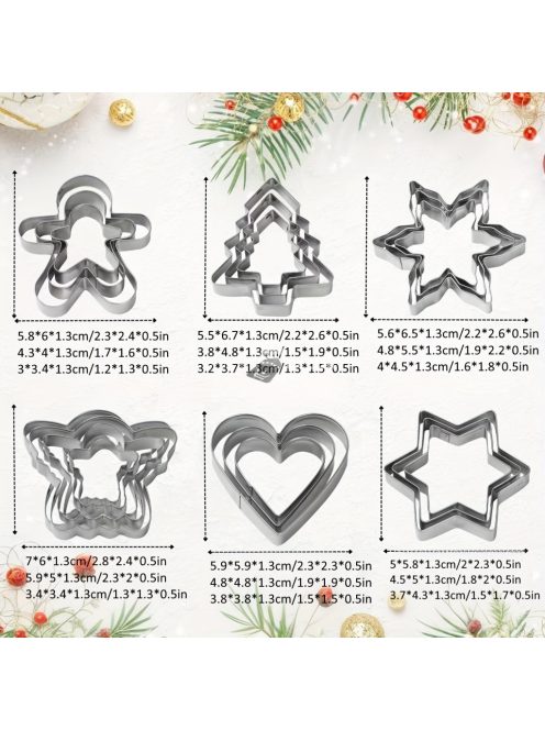 18 részes rozsdamentes acél süti kiszúró készlet