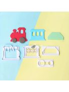 4 darabos vonat-témájú süteményszaggató készlet - Tartós műanyag kekszformák tortadíszítéshez és sütéshez, tökéletes konyhai eszközök