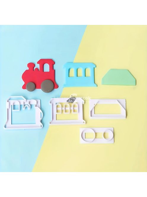 4 darabos vonat-témájú süteményszaggató készlet - Tartós műanyag kekszformák tortadíszítéshez és sütéshez, tökéletes konyhai eszközök