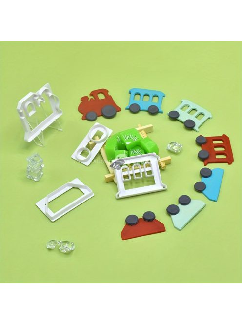 4 darabos vonat-témájú süteményszaggató készlet - Tartós műanyag kekszformák tortadíszítéshez és sütéshez, tökéletes konyhai eszközök