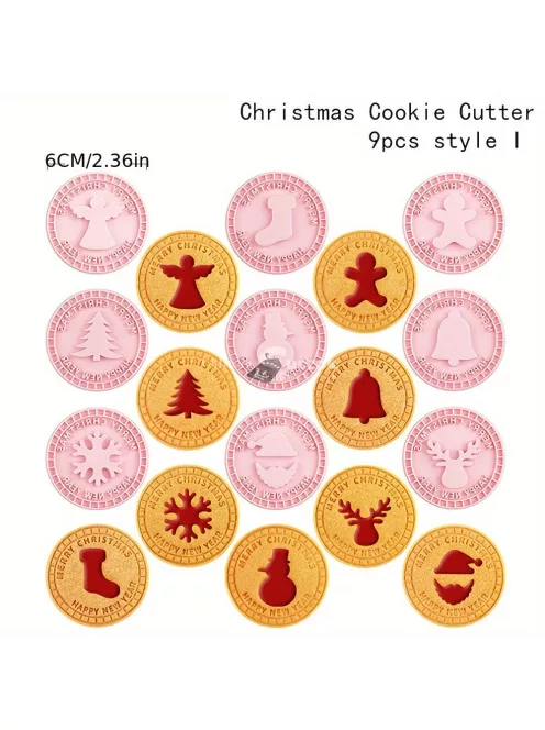 9 db-os karácsonyi süti kiszúró készlet 3D dombornyomó bélyegzőkkel az ünnepi sütéshez