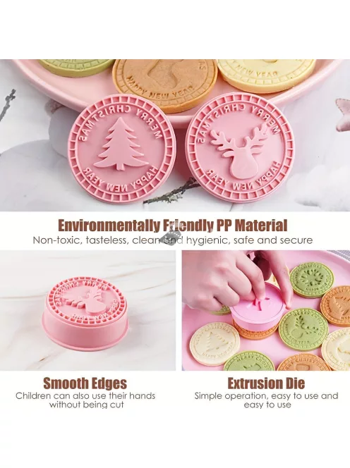 9 db-os karácsonyi süti kiszúró készlet 3D dombornyomó bélyegzőkkel az ünnepi sütéshez