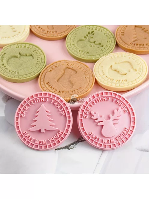 9 db-os karácsonyi süti kiszúró készlet 3D dombornyomó bélyegzőkkel az ünnepi sütéshez