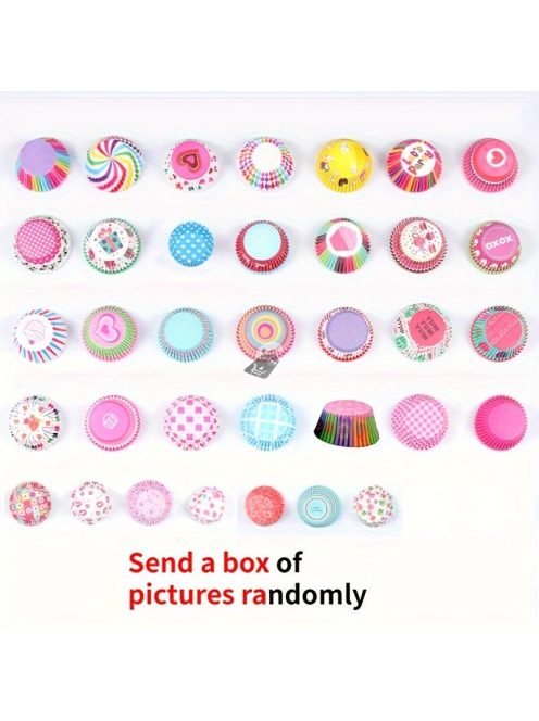 100 db-os kevert cupcake papír - Olajálló papír sütőformák muffinokhoz és cupcake-ekhez, Élelmiszerbiztonságos, vegyes minták konyhai használatra