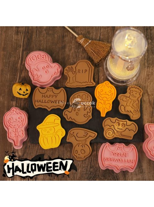 8 db-os Halloween süti kiszúró készlet, tartós műanyag kekszformák