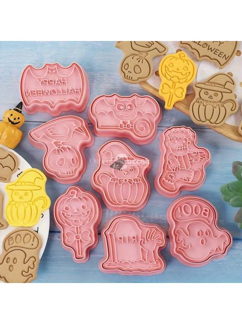 8 db-os Halloween süti kiszúró készlet, tartós műanyag kekszformák