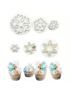 3 részes hópehely alakú rugós kekszvágó készlet, műanyag karácsonyi témájú gumicukor formák az ünnepi sütéshez