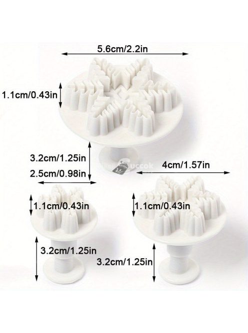 3 részes hópehely alakú rugós kekszvágó készlet, műanyag karácsonyi témájú gumicukor formák az ünnepi sütéshez