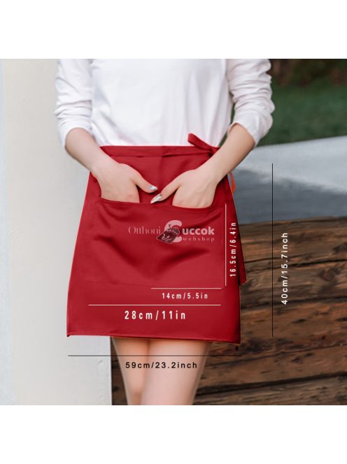 Élénk piros konyhai kötény zsebekkel férfiaknak és nőknek - Tökéletes éttermekhez és grillezésekhez