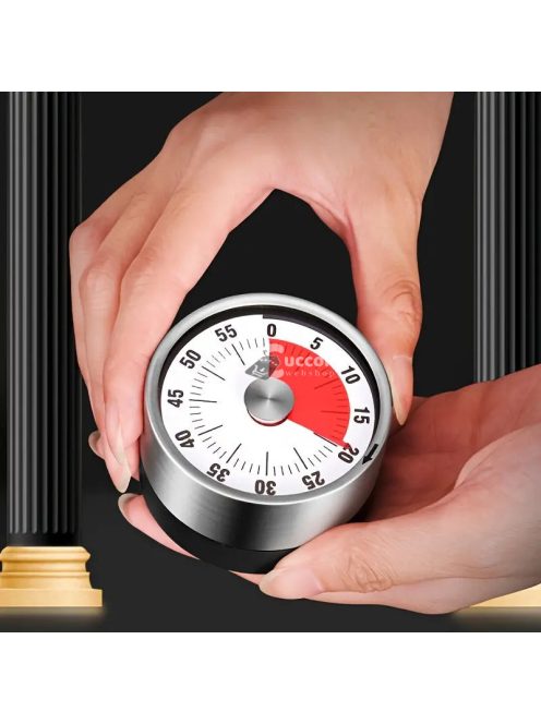Rozsdamentes Acél Konyhai Időzítő - 60 Perces Mechanikus Visszaszámlálás