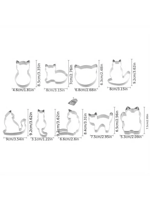 9 darab, cica alakú süti szaggatók, tészta szaggató, keksz formák