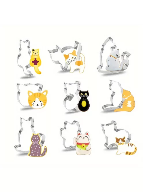 9 darab, cica alakú süti szaggatók, tészta szaggató, keksz formák