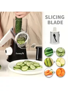  Sajtreszelő, Konyhai Mandoline Zöldségszeletelő 7,62 cm-es cserélhető pengékkel, Könnyen tisztítható Rotációs reszelő Gyümölcshöz, Daráló burgonyához, sárgarépához, dióhoz