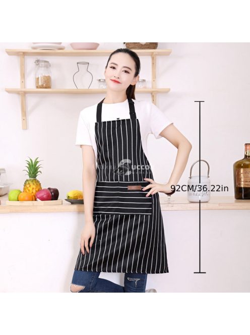 1db, pamut kötény, fekete-fehér csíkos állítható kötény, unisex kötény zsebbel, konyhai szakács kötények, női férfiaknak otthoni konyha, konyhai kellékek