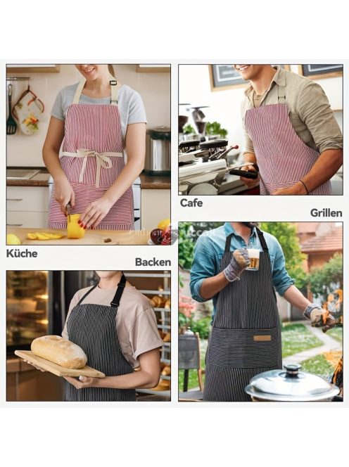 1db, pamut kötény, fekete-fehér csíkos állítható kötény, unisex kötény zsebbel, konyhai szakács kötények, női férfiaknak otthoni konyha, konyhai kellékek
