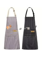 1db, pamut kötény, fekete-fehér csíkos állítható kötény, unisex kötény zsebbel, konyhai szakács kötények, női férfiaknak otthoni konyha, konyhai kellékek