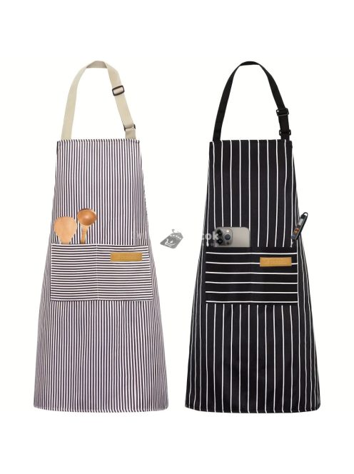 1db, pamut kötény, fekete-fehér csíkos állítható kötény, unisex kötény zsebbel, konyhai szakács kötények, női férfiaknak otthoni konyha, konyhai kellékek