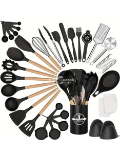   43db/szett, Szilikon Edénykészlet, Tapadásmentes, Hőálló Konyhai Edénylapát Készlet Fa Nyéllel Sütéshez, Főzéshez, Keveréshez,