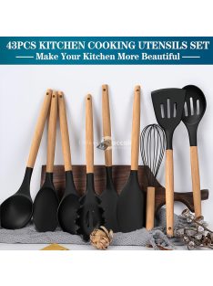   43db/szett, Szilikon Edénykészlet, Tapadásmentes, Hőálló Konyhai Edénylapát Készlet Fa Nyéllel Sütéshez, Főzéshez, Keveréshez,