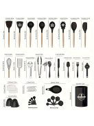 43db/szett, Szilikon Edénykészlet, Tapadásmentes, Hőálló Konyhai Edénylapát Készlet Fa Nyéllel Sütéshez, Főzéshez, Keveréshez,