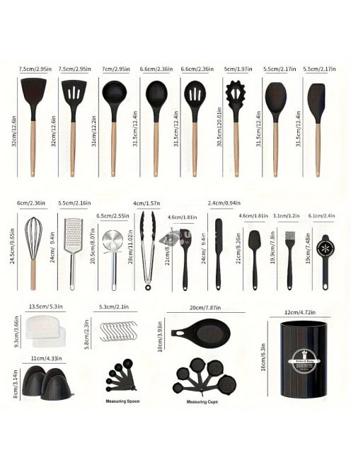 43db/szett, Szilikon Edénykészlet, Tapadásmentes, Hőálló Konyhai Edénylapát Készlet Fa Nyéllel Sütéshez, Főzéshez, Keveréshez,