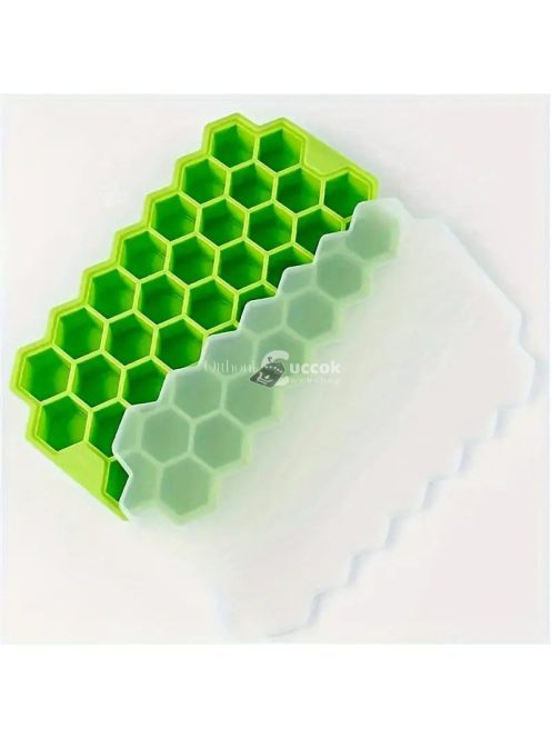 hatszögletű jégkockatálca fedővel, 37 üreges szilikon rugalmas jégkockaforma