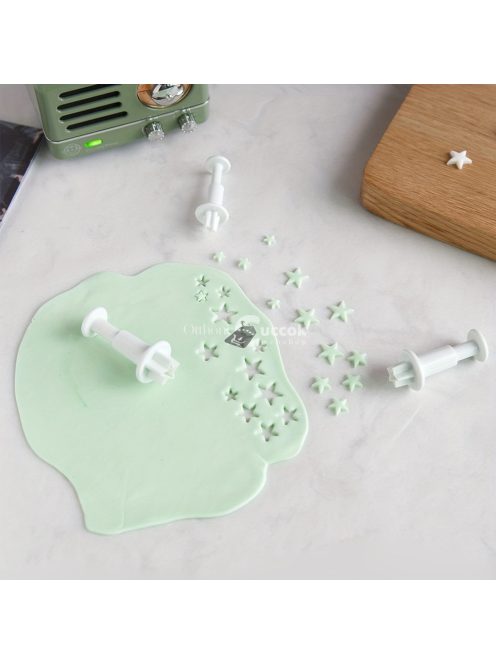 3 darab műanyag csillag alakú fondant süti szaggató rugós dugattyúval muffinokhoz és díszítésekhez