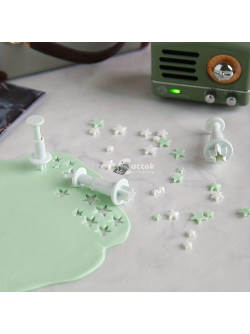 3 darab műanyag csillag alakú fondant süti szaggató rugós dugattyúval muffinokhoz és díszítésekhez