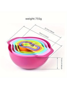   10db/Szett Keverőtál, Színes mérőpohár és kanalak, Salátástál készlet, Műanyag mérőpoharak készlet, Sütőedény, Konyhai mérőszűrő