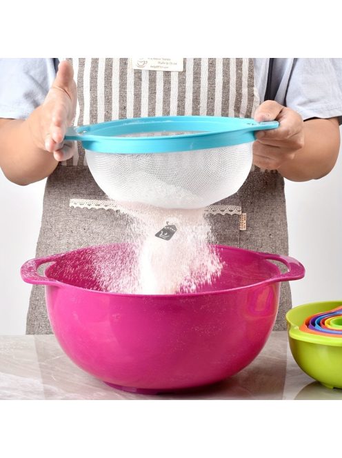 10db/Szett Keverőtál, Színes mérőpohár és kanalak, Salátástál készlet, Műanyag mérőpoharak készlet, Sütőedény, Konyhai mérőszűrő