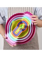 10db/Szett Keverőtál, Színes mérőpohár és kanalak, Salátástál készlet, Műanyag mérőpoharak készlet, Sütőedény, Konyhai mérőszűrő