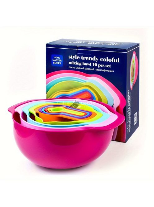 10db/Szett Keverőtál, Színes mérőpohár és kanalak, Salátástál készlet, Műanyag mérőpoharak készlet, Sütőedény, Konyhai mérőszűrő