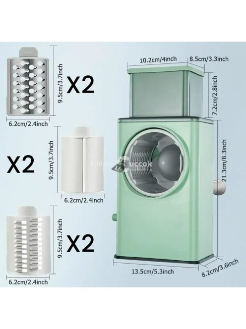 3 az 1-ben kézi forgó reszelő, 3 rozsdamentes acél pengével