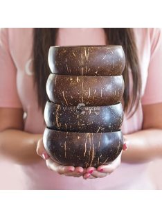   Kézzel készített kókuszdió héjból készült salátástál szett fa kanalállal