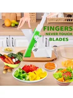   Állítható szeletelő - kézi zöldségaprító, burgonyaszeletelő, hasábburgonya-vágó, salátakészítő, gyümölcsszeletelő - konyhai eszköz rozsdamentes acél téglalap alakú pengével,