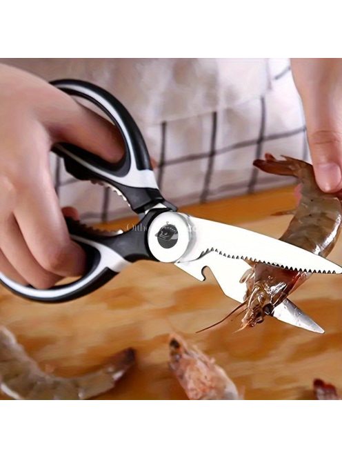 1 db Multifunkcionális rozsdamentes acél konyhai olló - Baromfi olló dió- és üvegnyitóval - Alapvető ételkészítő eszköz csirkéhez, kacsához, halhoz