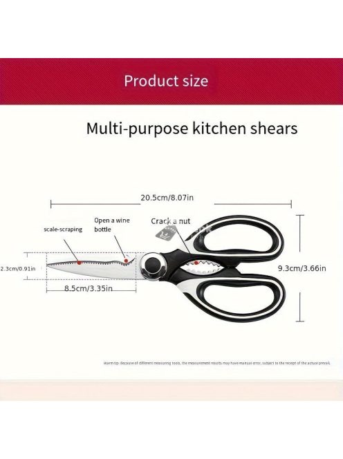 1 db Multifunkcionális rozsdamentes acél konyhai olló - Baromfi olló dió- és üvegnyitóval - Alapvető ételkészítő eszköz csirkéhez, kacsához, halhoz