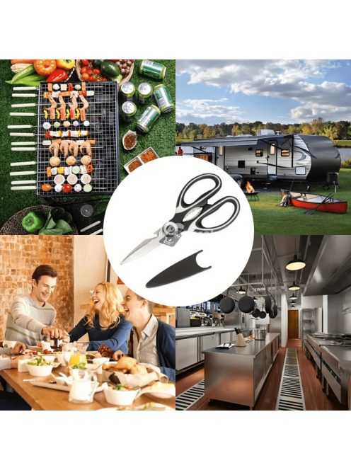 1 db Multifunkcionális rozsdamentes acél konyhai olló - Baromfi olló dió- és üvegnyitóval - Alapvető ételkészítő eszköz csirkéhez, kacsához, halhoz