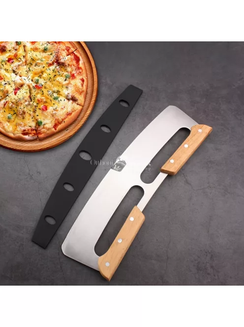 rozsdamentes acél pizzavágó dupla fa fogantyúval