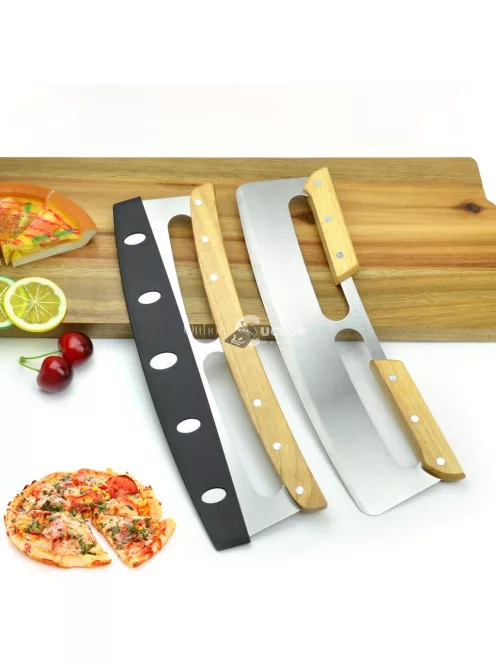 rozsdamentes acél pizzavágó dupla fa fogantyúval