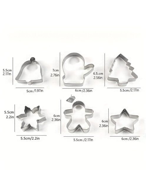6db rozsdamentes acél süteményvágó, karácsonyi süteményforma, süteménysütés, sütifondant eszközök