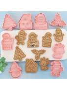 8 részes karácsonyi süti kiszúró készlet: Mézeskalács ember, karácsonyfa, hóember, Mikulás, harangok, hópelyhek, Boldog karácsonyt
