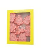 8 részes karácsonyi süti kiszúró készlet: Mézeskalács ember, karácsonyfa, hóember, Mikulás, harangok, hópelyhek, Boldog karácsonyt